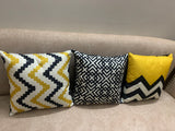 (PACK OF 3)Yellow Black Zig-Zag Printed Cushion Cover 17*17