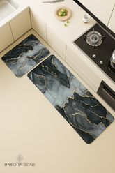 RUUNER WITH MAT KITCHEN SET ANTI SLIP- GREY MARBLE TEXTURE