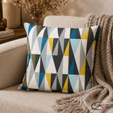 PACK OF 3 GEOMETRIC BLUE-WHITE-YELLOW PRINTED CUSHION COVERS
