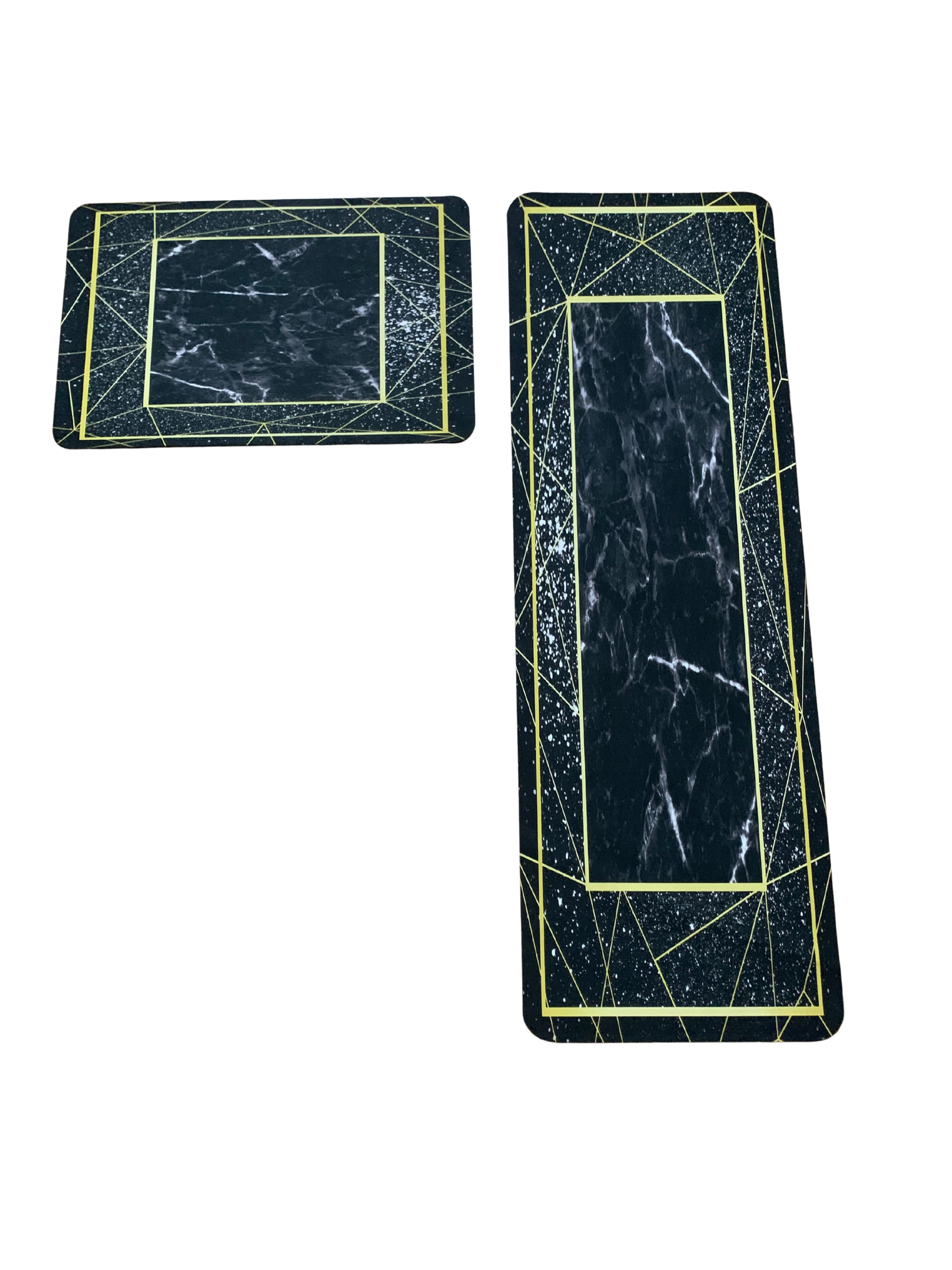 RUNNER WITH MAT KITCHEN SET ANTI-SLIP- BLACK YELLOW MARBLE TEXTURE