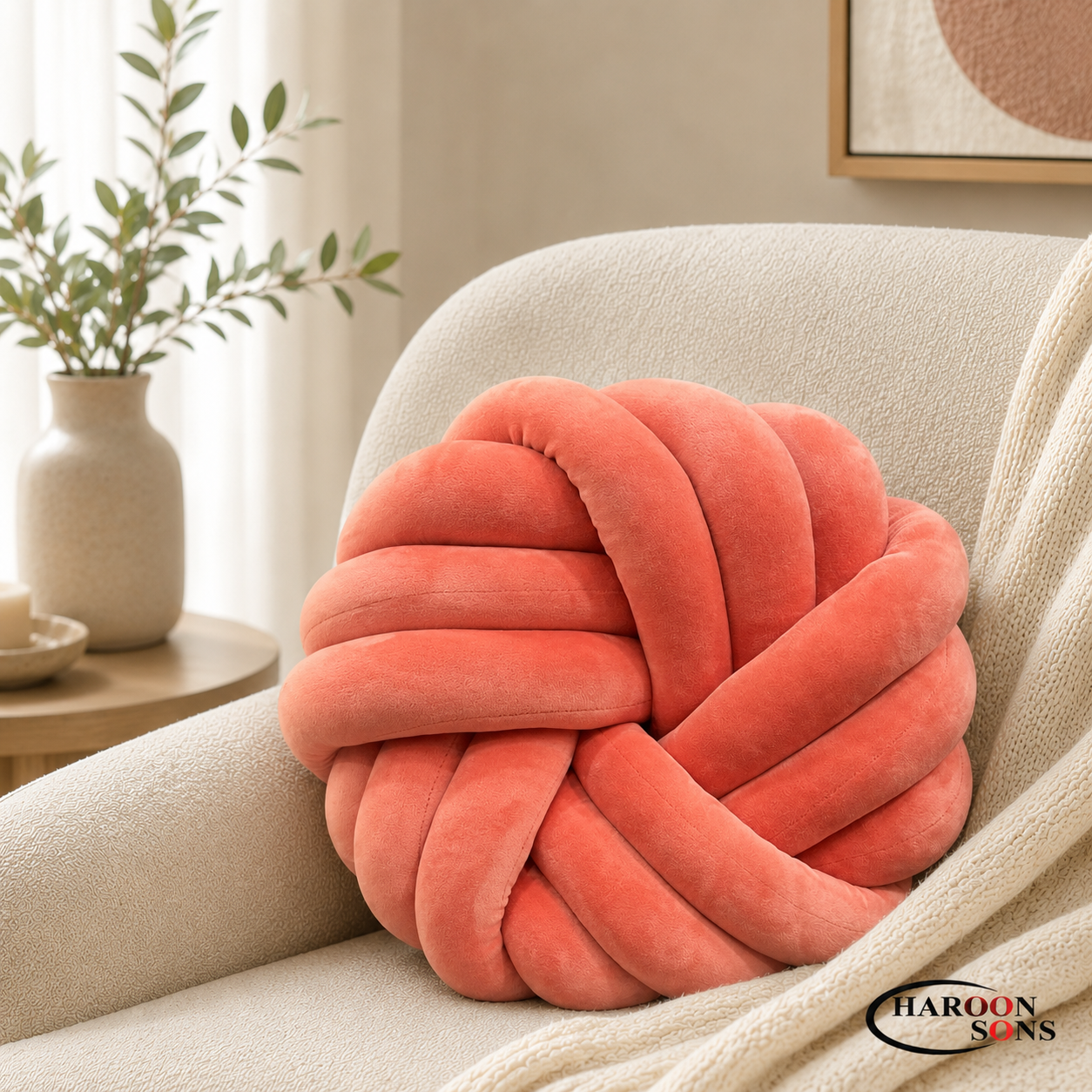 FLOWER KNOTTED BALL CUSHION-16" INCHES