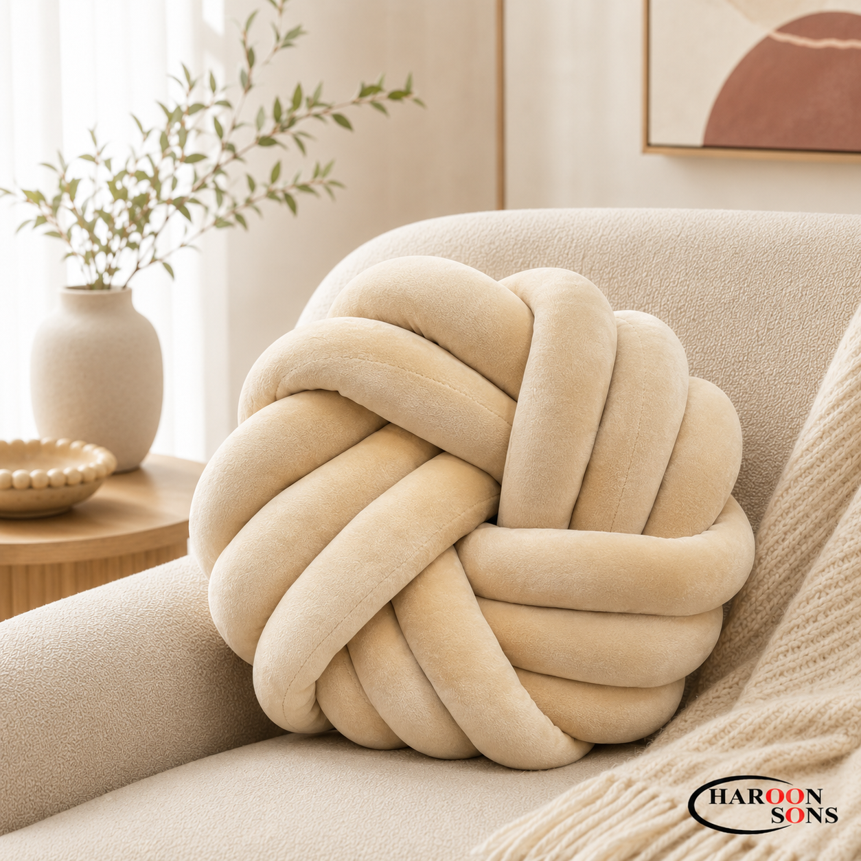 FLOWER KNOTTED BALL CUSHION-16" INCHES