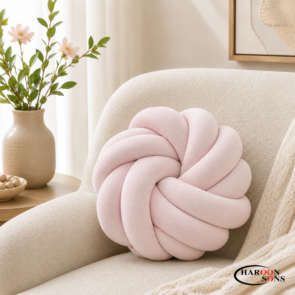 FLOWER KNOTTED BALL CUSHION-16" INCHES