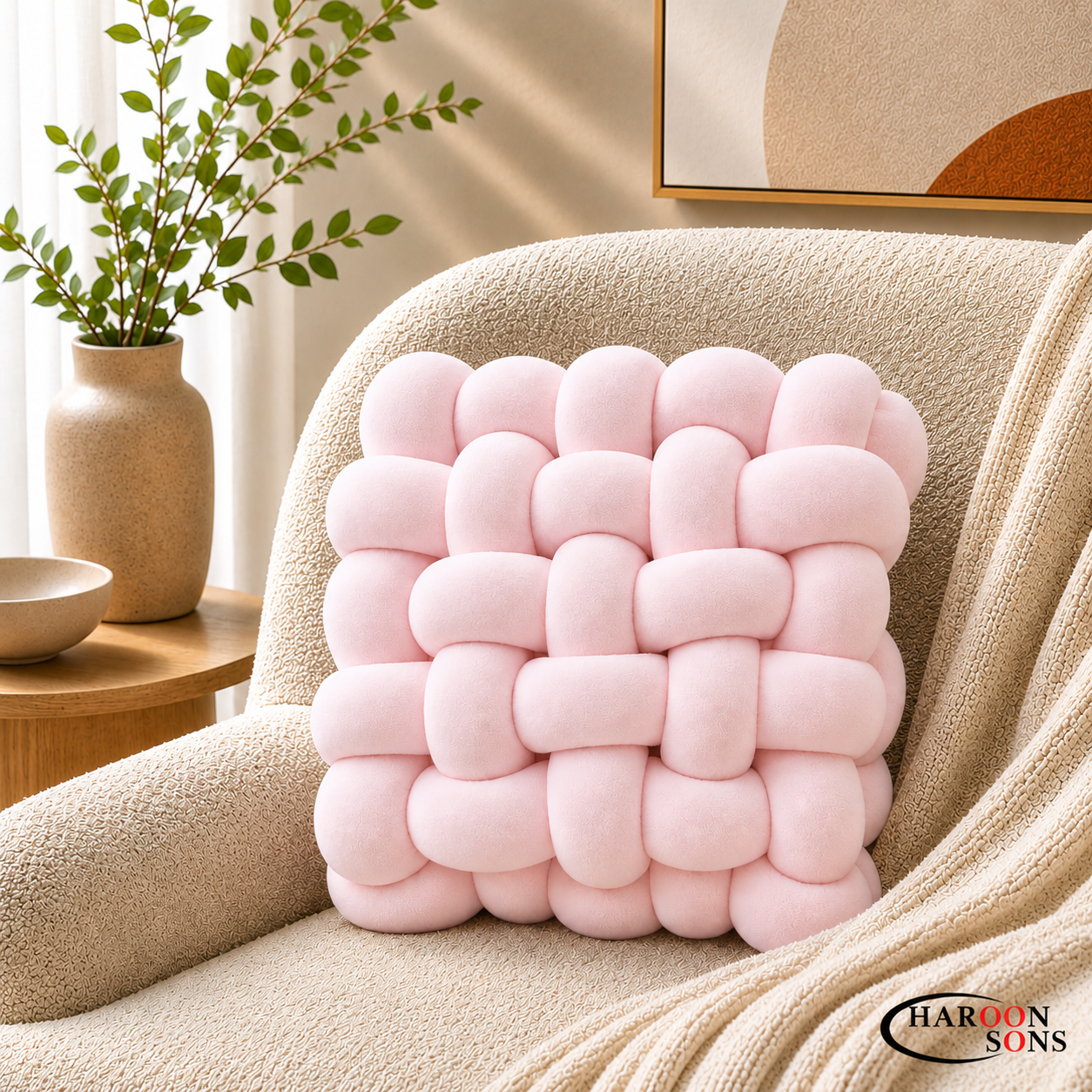 SQUARE KNOTTED IMPORTED CUSHION-14" INCHES