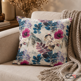 PACK OF 3 ARTISTIC FLOWER AND LEAVES CUSHION-PURPLE AND BLUE