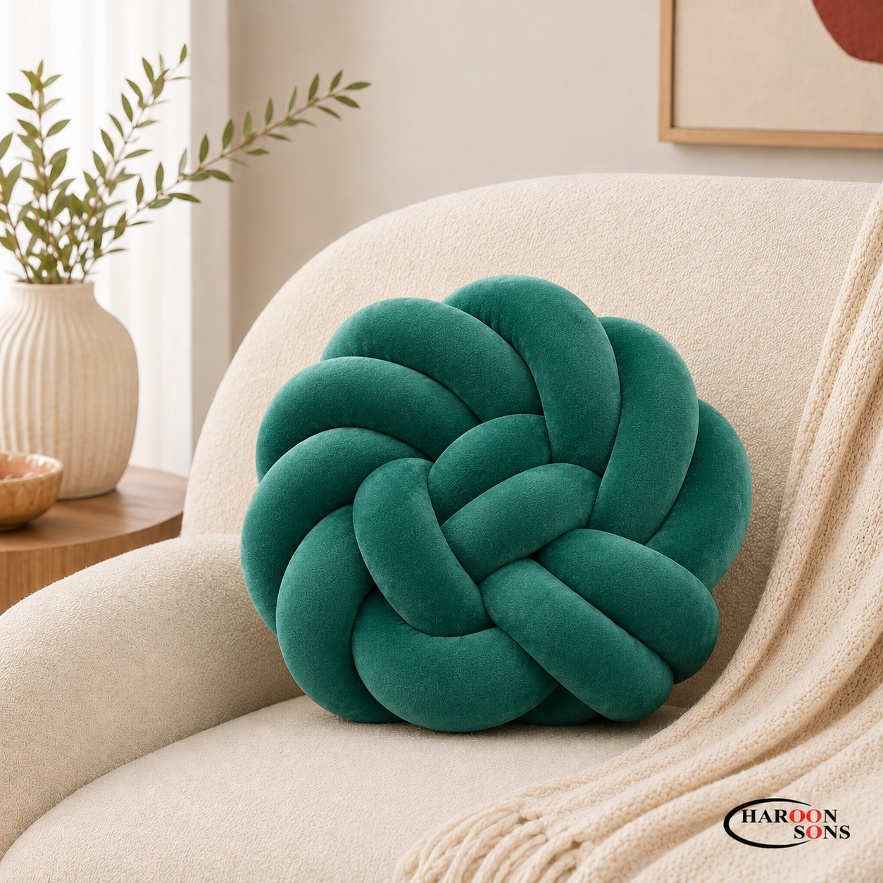 FLOWER KNOTTED BALL CUSHION-16" INCHES