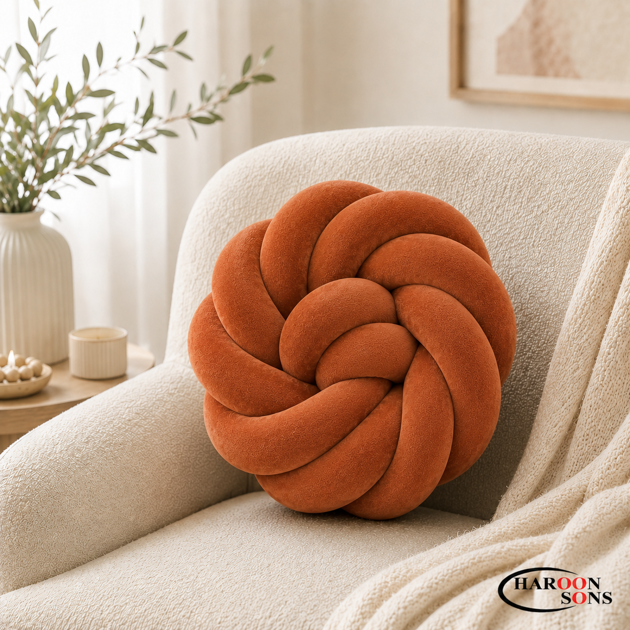 FLOWER KNOTTED BALL CUSHION-16" INCHES
