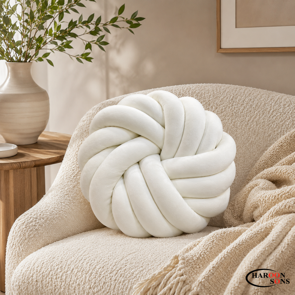 FLOWER KNOTTED BALL CUSHION-16" INCHES