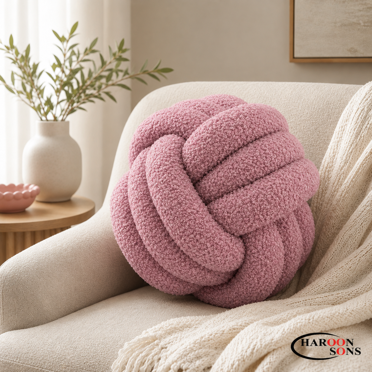 TOWEL-KNOTTED BALL CUSHION 16" INCHES