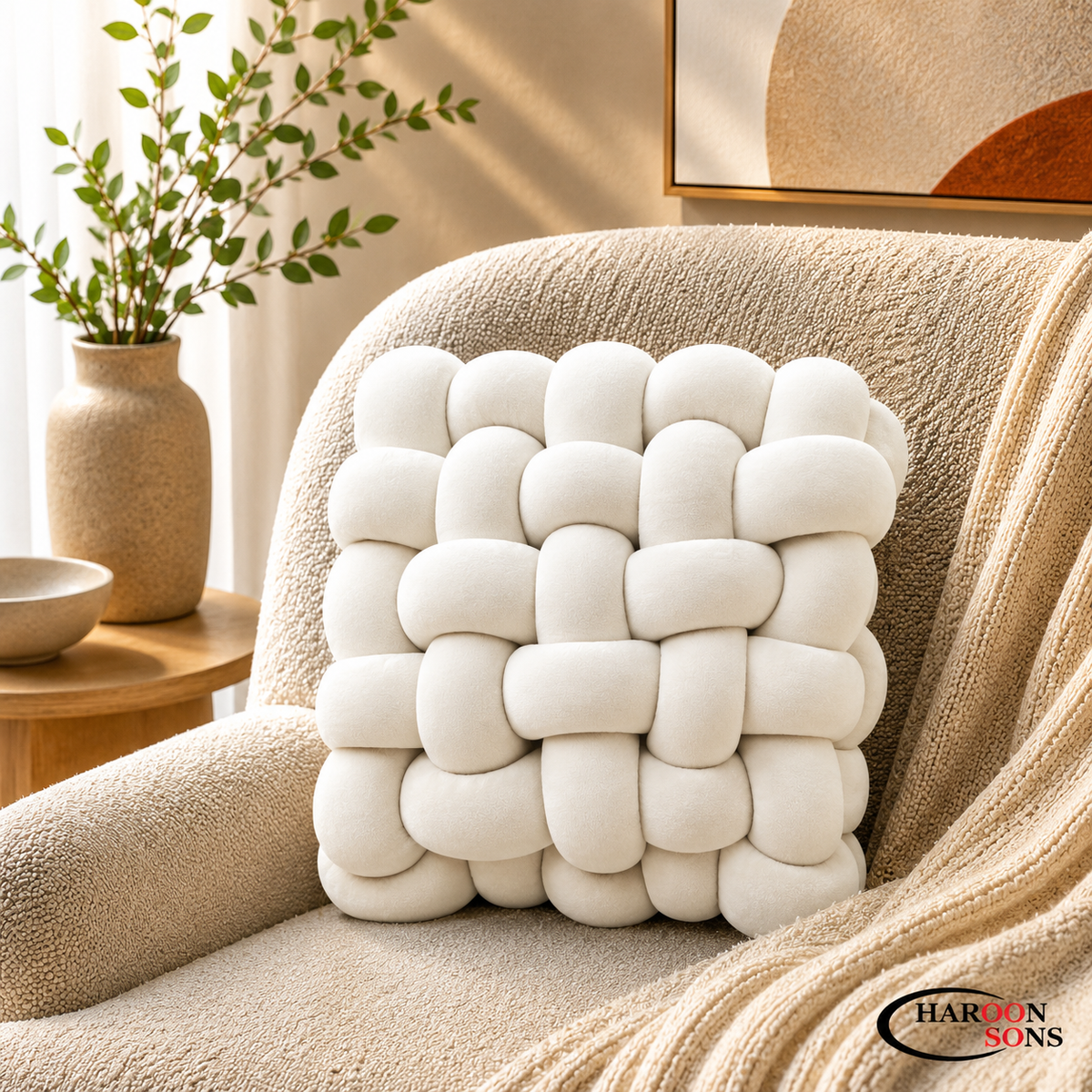 SQUARE KNOTTED IMPORTED CUSHION-14" INCHES