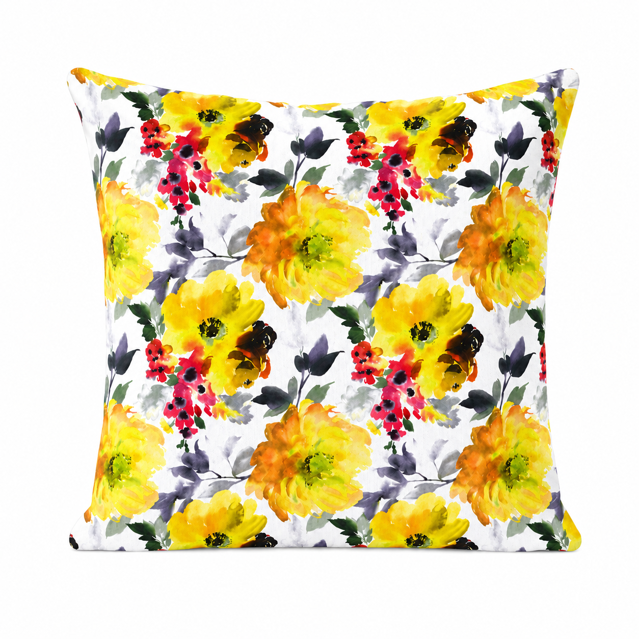 PACK OF 3 WHITE YELLOW FLORAL PRINTED CUSHION COVERS