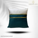 Elegant Two-Tone Ferozi Velvet Cushion Cover with Gold Accent