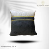 Elegant Two-Tone Grey Velvet Cushion Cover with Gold Accent