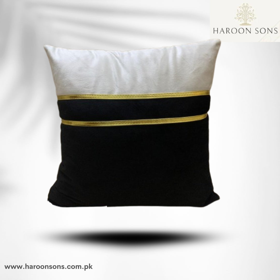Elegant Two Tone Black Velvet Cushion Cover With Gold Accent