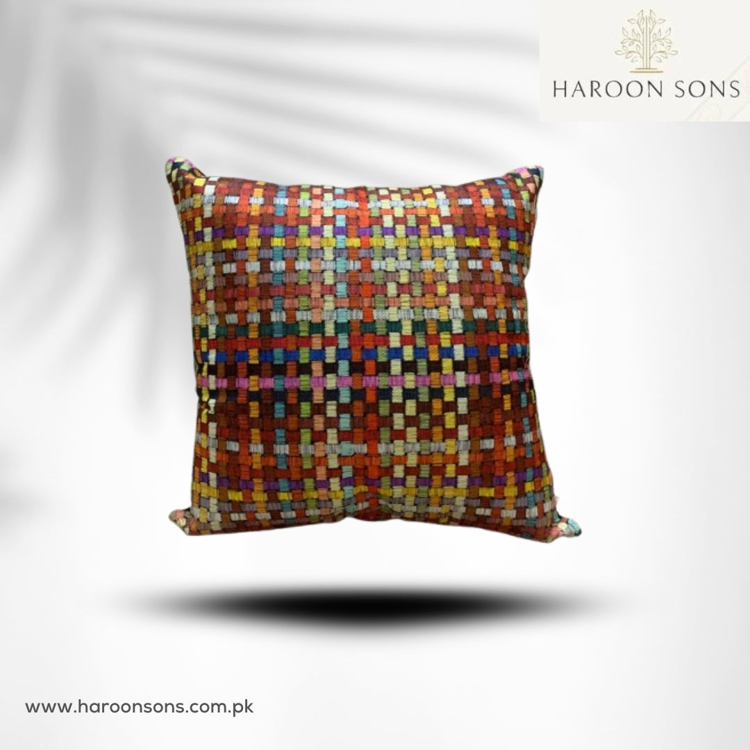 MULTI-COLOURED CHECK STYLE PRINTED CUSHION COVER