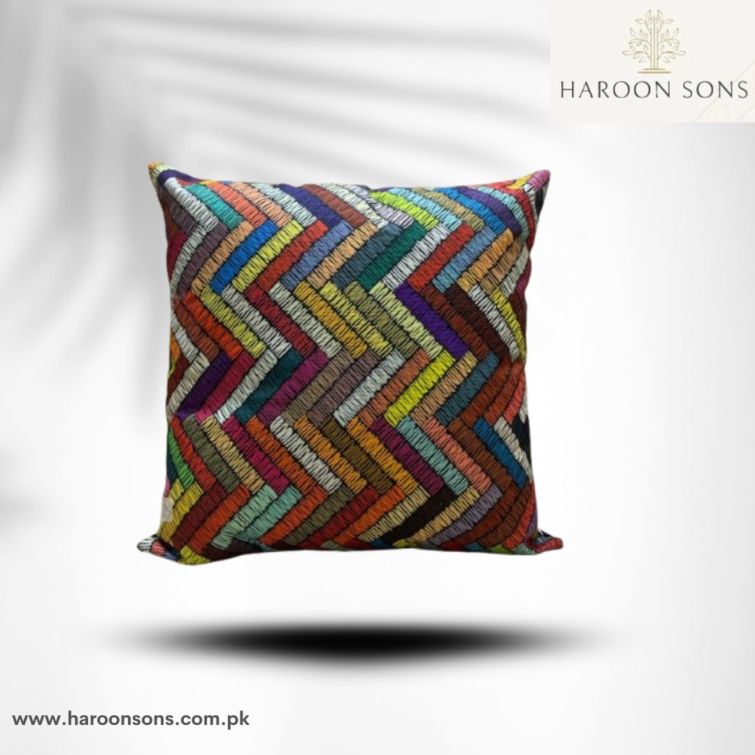 MULTI-COLOURED ZIG ZAG CUSHION COVER