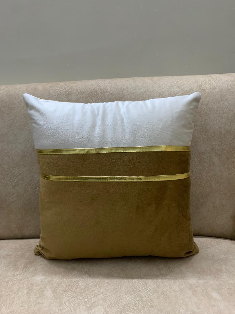 Elegant Two-Tone Brown Velvet Cushion Cover with Gold Accent