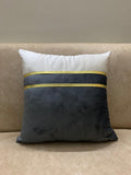 Elegant Two-Tone Grey Velvet Cushion Cover with Gold Accent