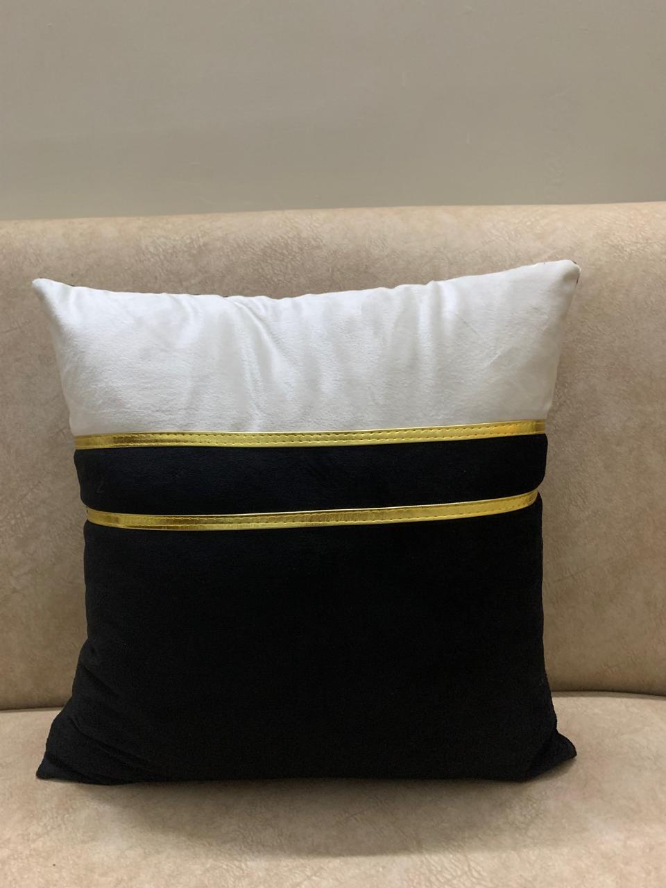 Elegant Two Tone Black Velvet Cushion Cover With Gold Accent