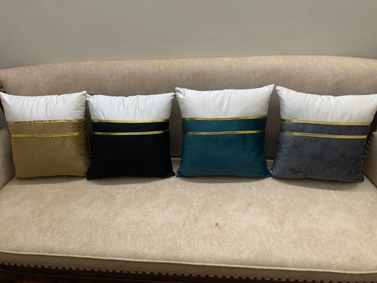 Elegant Two-Tone Grey Velvet Cushion Cover with Gold Accent
