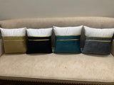 Elegant Two-Tone Grey Velvet Cushion Cover with Gold Accent