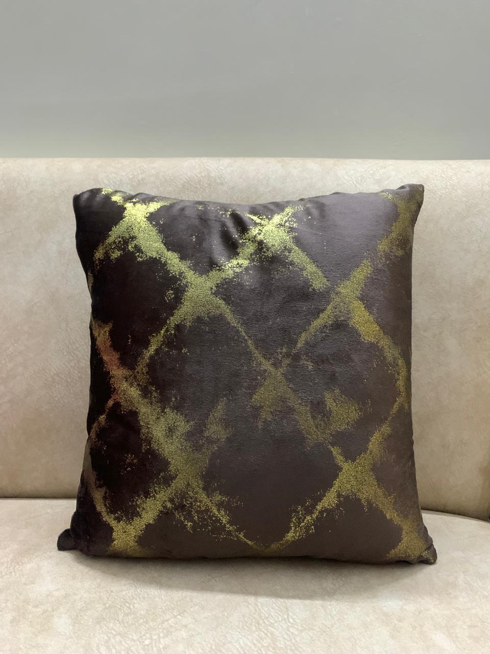 Golden Textured Brown Velvet Cushion Cover 17*17