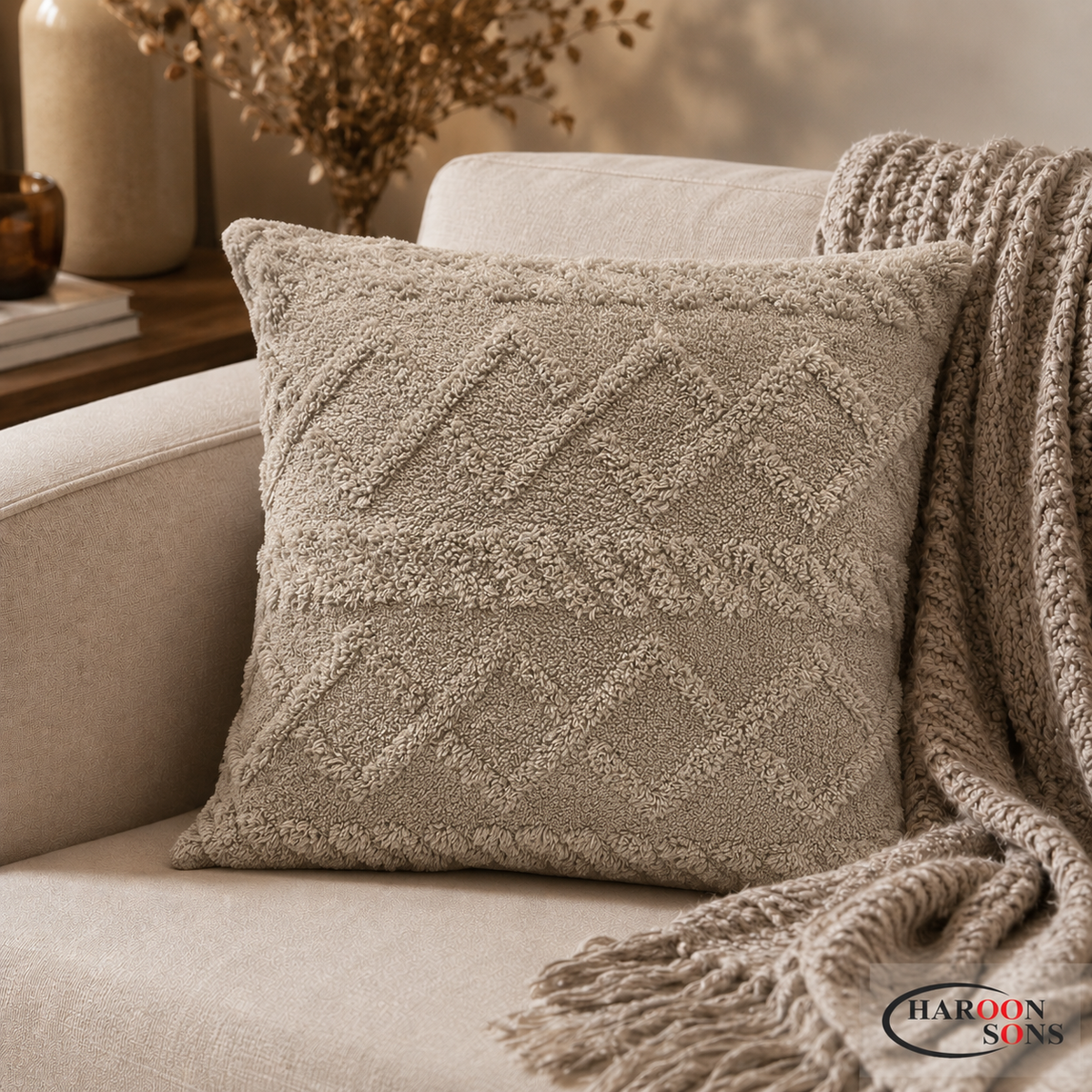 PACK OF 3 GEOMETRIC FUR BROWN CUSHION COVERS