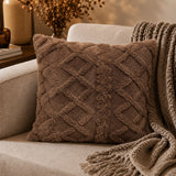 PACK OF 3 GEOMETRIC FUR    DARK BROWN CUSHION COVERS