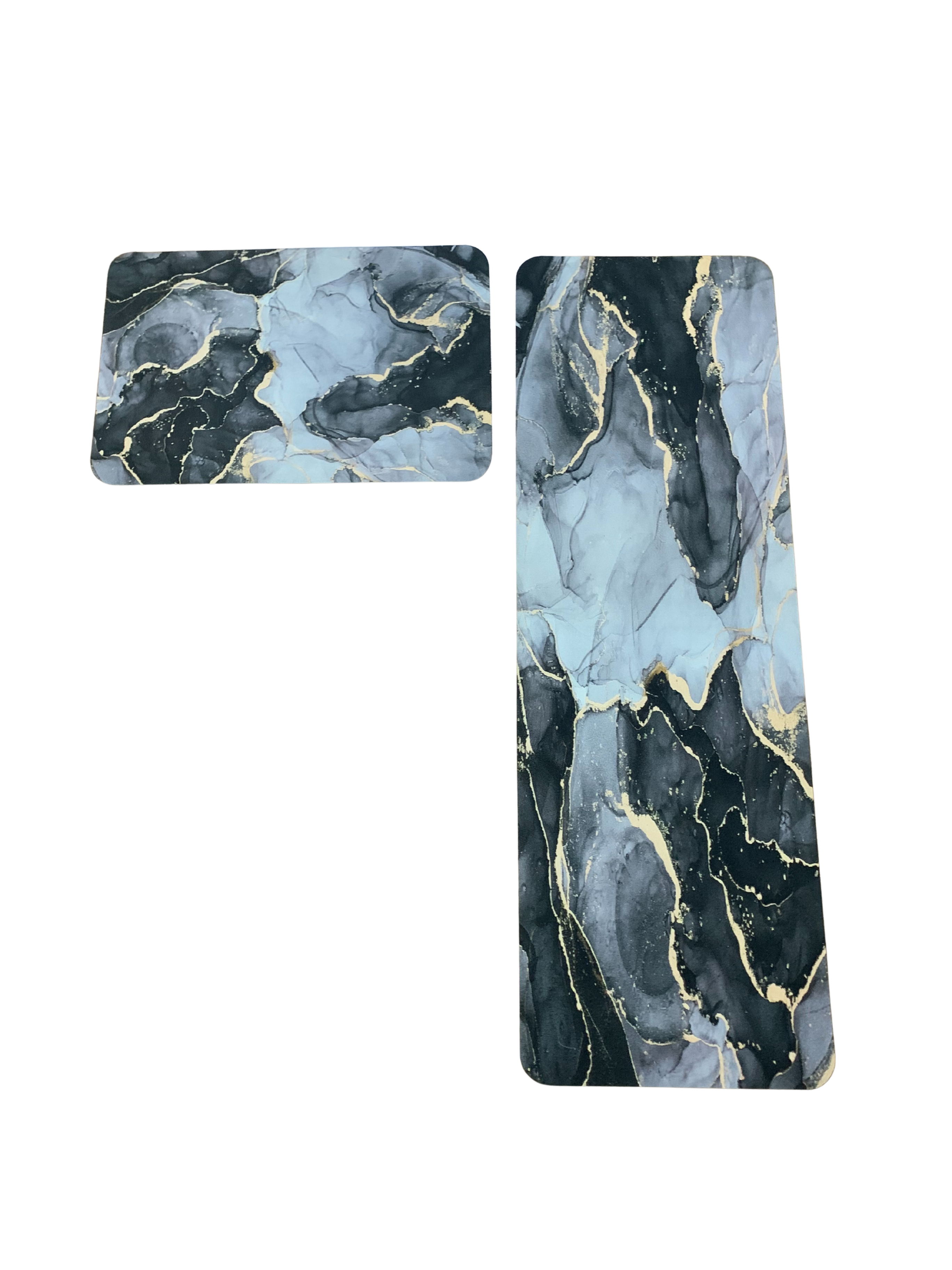 RUUNER WITH MAT KITCHEN SET ANTI SLIP- GREY MARBLE TEXTURE