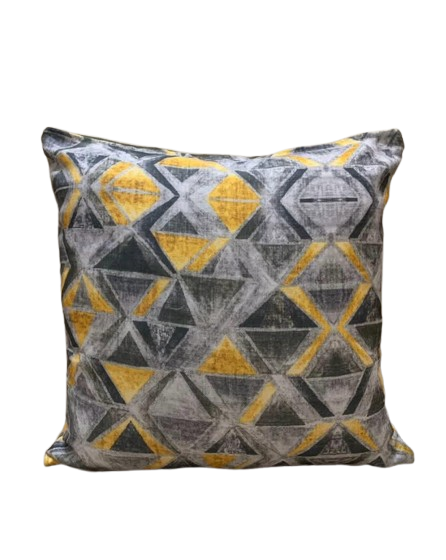 ABSTRACT GREY AND YELLOW CUSHION COVER-17*17 INCHES