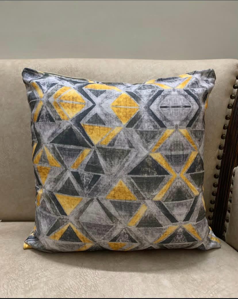ABSTRACT GREY YELLOW PRINTED CUSHION COVER 17*17