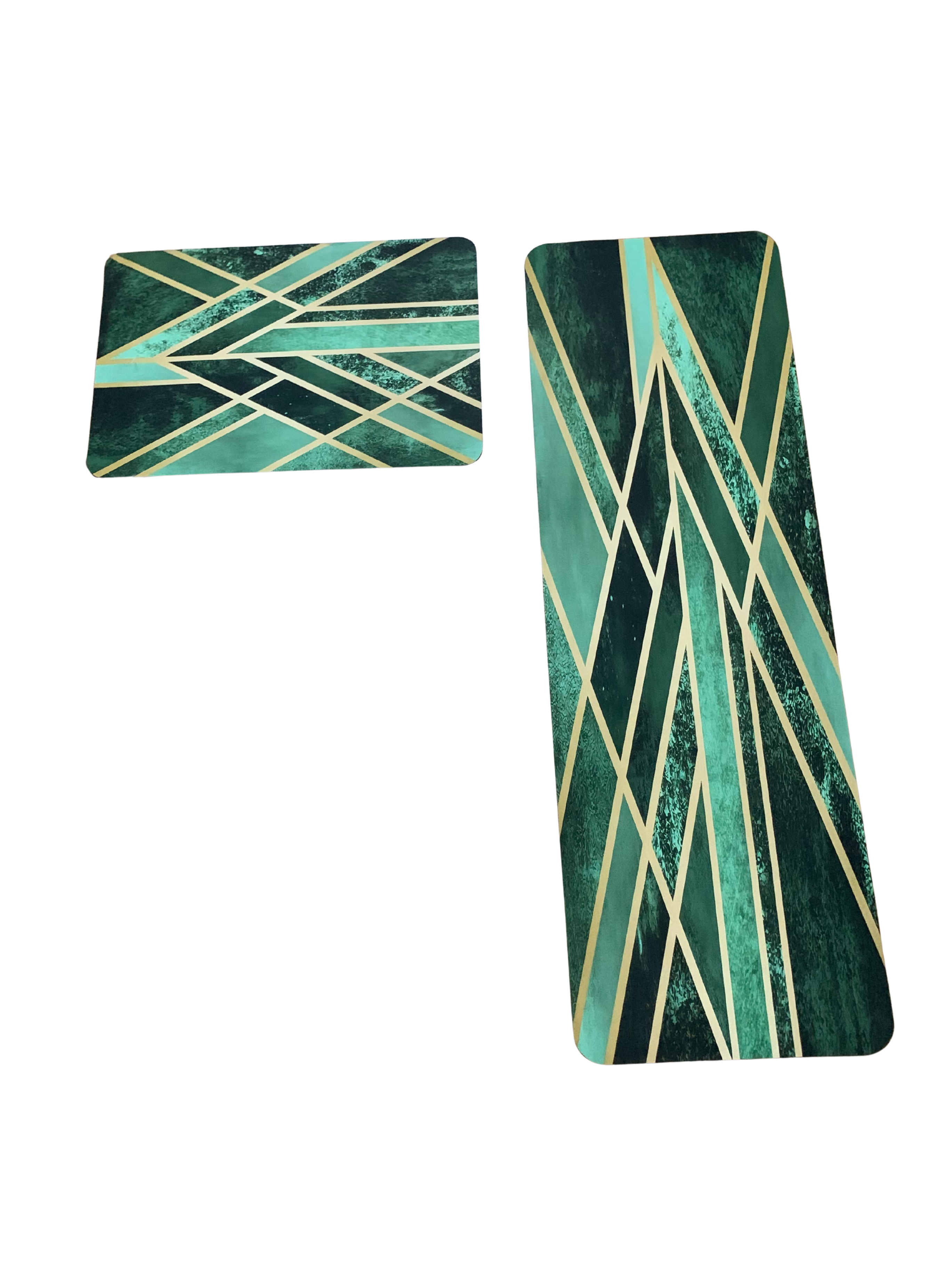 RUUNER WITH MAT KITCHEN SET ANTI SLIP- GREEN GEOMETRICAL