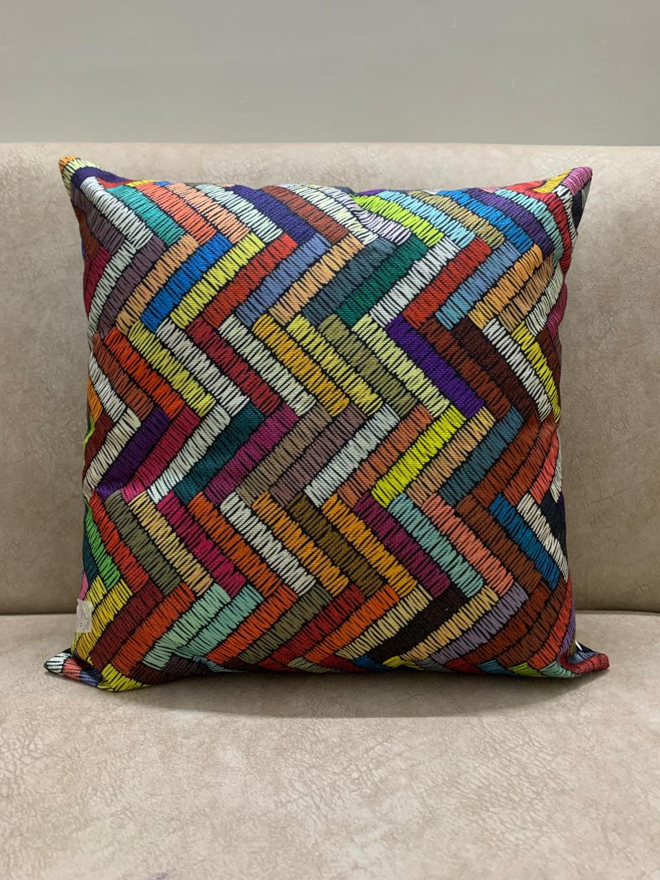 MULTI-COLOURED ZIG ZAG CUSHION COVER