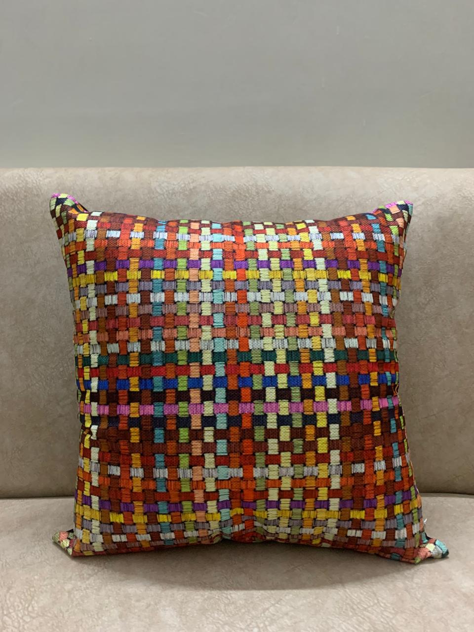 MULTI-COLOURED CHECK STYLE PRINTED CUSHION COVER