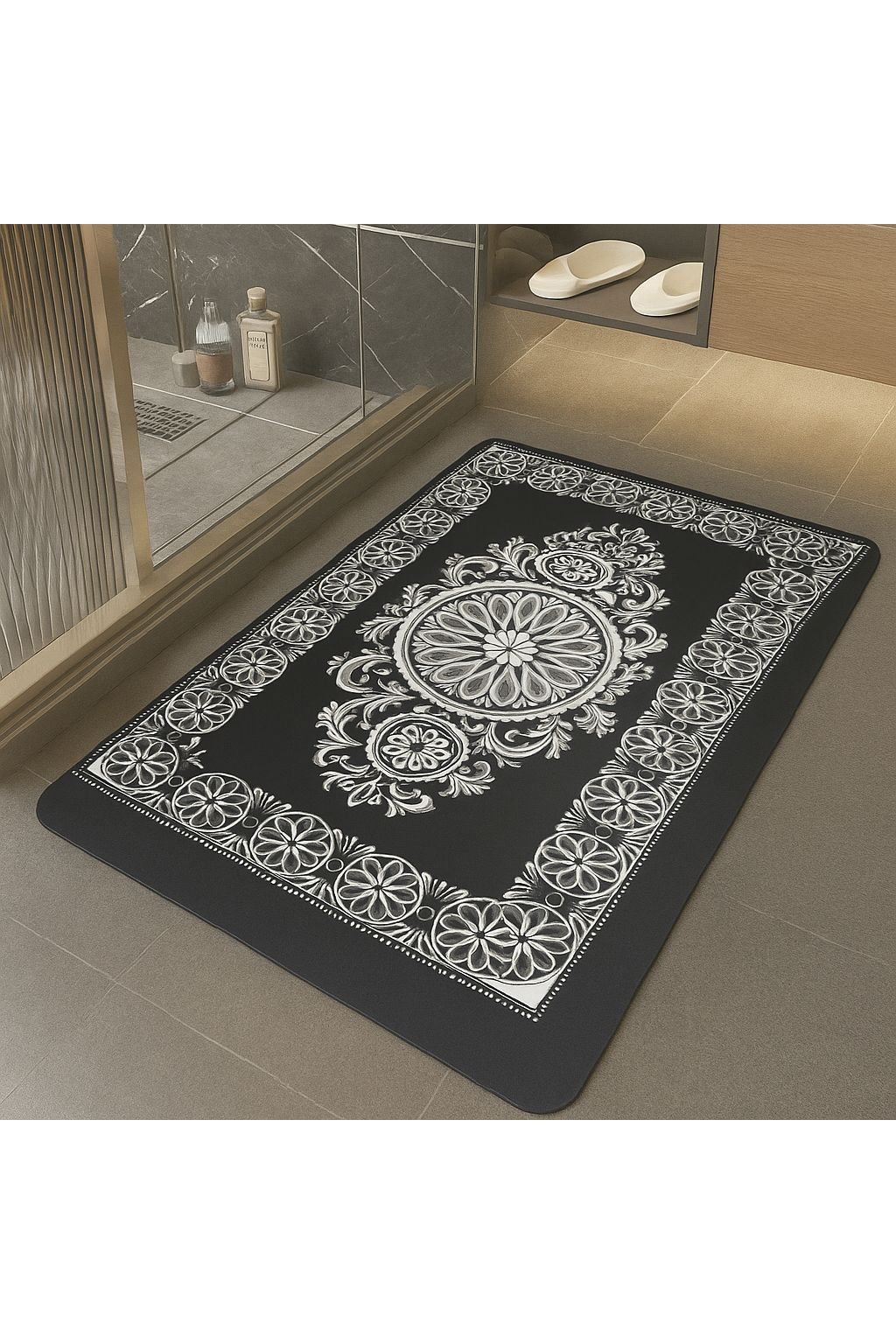 RUBBER ANTI SLIP MAT BLACK TRADITIONAL DESIGN